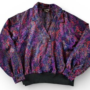 Vintage Notations Abstract Print Blouse Size 10 – Multicolor Button Front